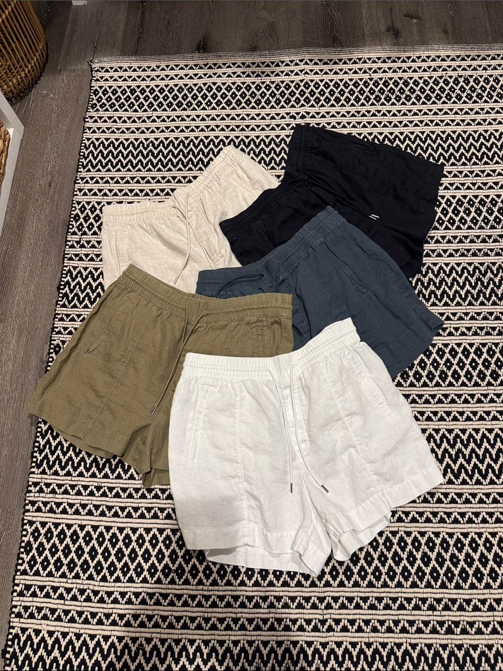 Athleta  Linen Blend Drawstring Shorts in White, Olive, Blue, Black, Beig